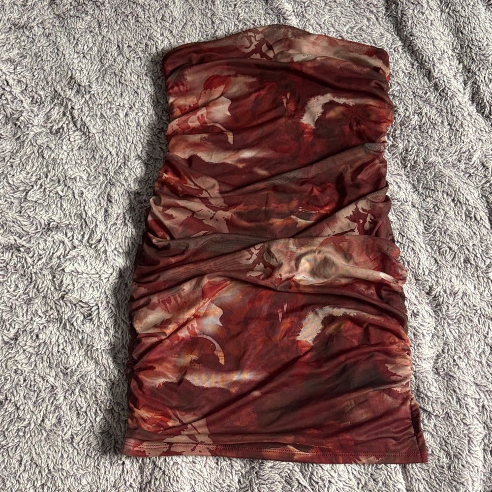 SHEIN Strapless Dress in Red and Brown